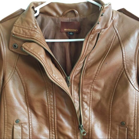 Hive&Honey Faux Brown Leather Jacket - Picture 3 of 10